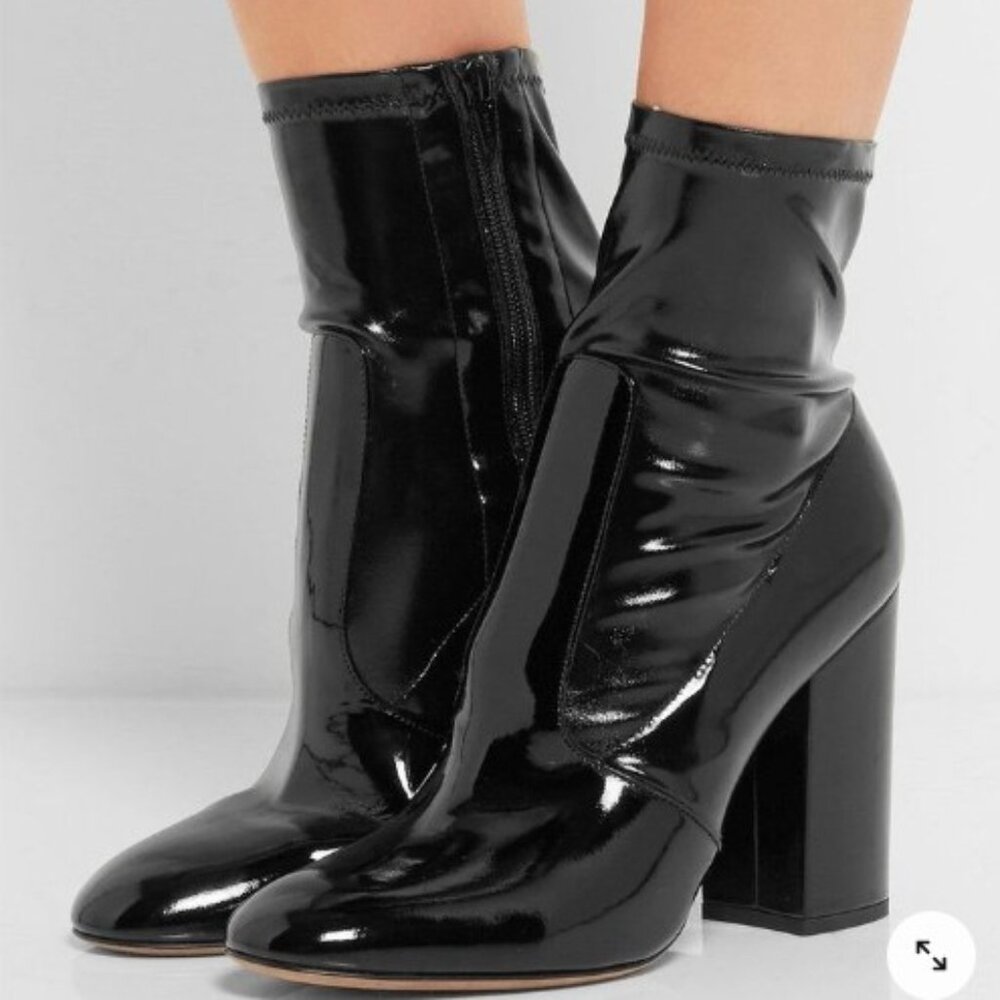 Aldo chunky heel patent faux leather shiny ankle boots